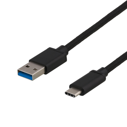 USB 3.1 Gen 1 -kaapeli, Kangaspäällysteinen, USB-A Uros -USB-C Uros, 0,25 M, 3 A, 60 W, Musta