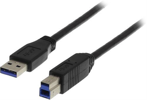 USB 3.0 Kaapeli, A Ur - B Ur, 2m, Musta.