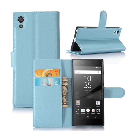 Sony Xperia XA1 Litsi Pintainen Nahkakotelo Standillä - Sininen