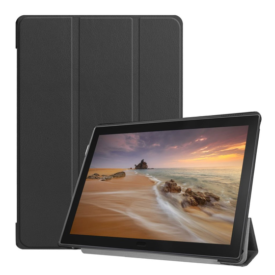 Lenovo Tab E10 tri-fold nahkainen flip suojakotelo - Musta