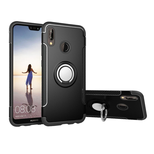 Huawei P20 Lite hiilikuitu Harjattu Pintainen Hybriidi Kuori Kovasta PC ja TPU Muovista Sekä Lisävarusteet - Musta