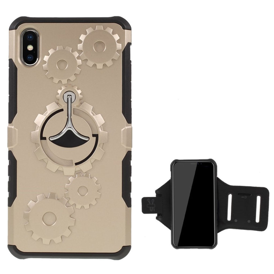 iPhone 9 Plus Hammaspyörä Kuviollinen Hybriidi Muovinen Takasuoja Kuori Jalkatuella - Kulta