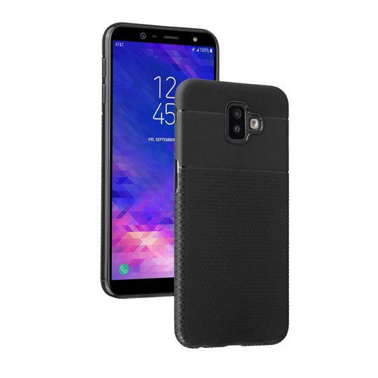 Samsung Galaxy J6 Plus (2018) kolmio kuvio pintainen pehmeä silikooni takasuoja kuori - Musta