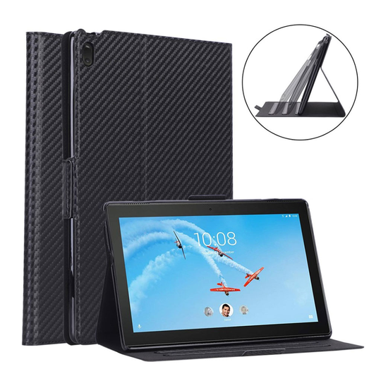 Lenovo Tab E10 carbon fiber leather case - Black