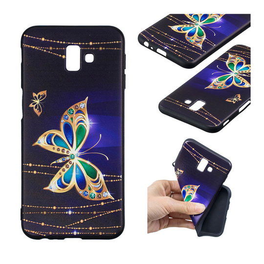 Samsung Galaxy J6 Plus (2018) taivutettava silikooni muovinen takasuoja kuori kuviolla - Värikkäät Perhoset