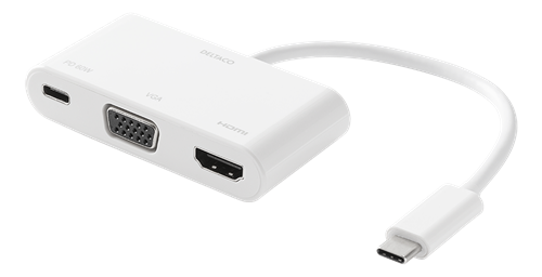 Sovitin USB-C - HDMI/VGA/USB-C, Power Delivery 2.0, 3840 X 2160 Taajuudella 30 Hz, Valkoinen
