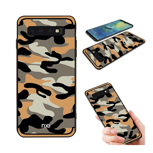 NXE Samsung Galaxy S10e camo-kuvioinen hybrid suojakotelo - Oranssi