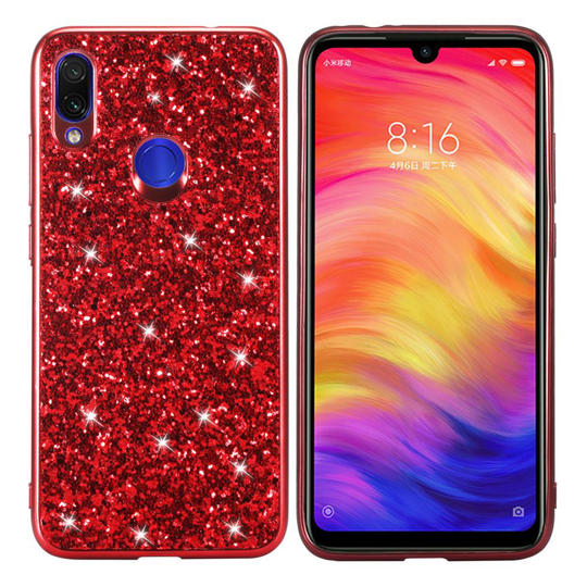 Glitter Xiaomi Redmi Note 7 kuoret - Punainen