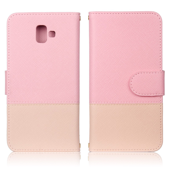 Samsung Galaxy J6 Plus (2018) kaksi värinen ristikko rakenne synteetti nahkainen lompakko suojakotelo - Pinkki