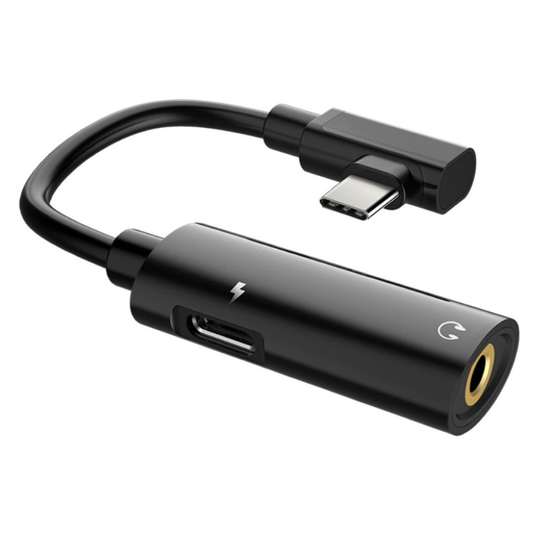 Universaali HOCO LS19 tyyppi-C uros tyypi-C naaras + 3.5mm naaras audio lataus adapteri - Musta