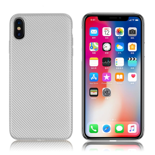 iPhone 9 Hiilikuitu Harjattu Pintainen Muovinen Takasuoja Kuori - Hopea