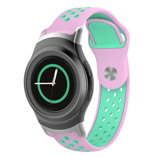 Samsung Gear S2 ontto silikooni muovinen kaksisävyinen vaihto ranneke - Pinkki/ Cyaani