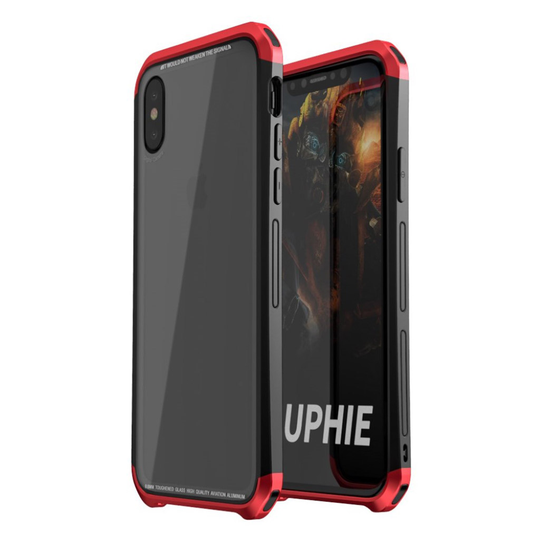 iPhone X LUPHIE Hybriidi Double Dragon Karkaistu Lasi Ja Metalli Alumiini Takasuoja Kuori - Punainen