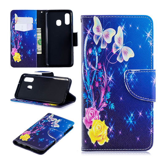 Samsung Galaxy A40 pattern leather case - Roses and Butterflies