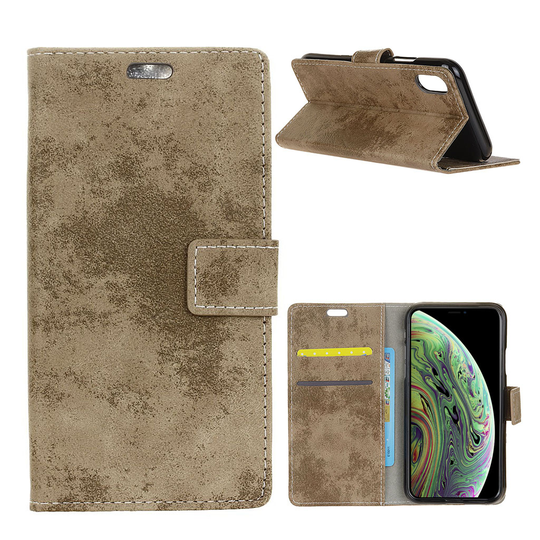 iPhone XS vintage tyylinen synteetti nahkainen lompakko suojakotelo magneetti lukolla - Khaki