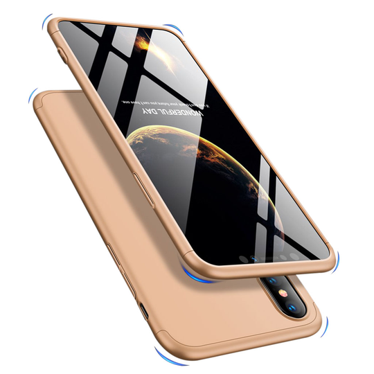iPhone Xs Max GKK kolme palainen matta pintainen kova muovinen takasuoja kuori - Kulta