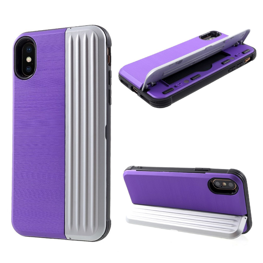iPhone XS hybriidi muovinen takasuoja kuori jalkatuella - Violetti/ Hopea