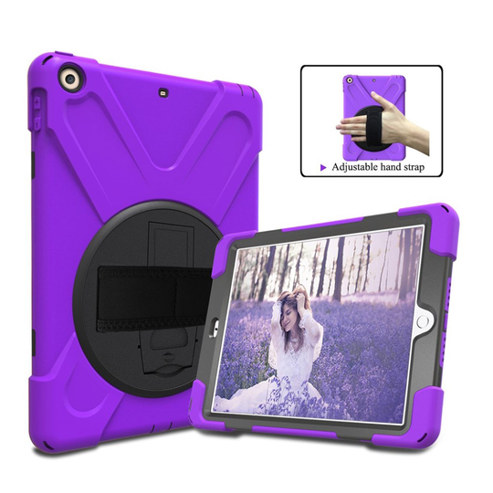 iPad (2018) X-Muotoinen 360 Asteen Käännettävä Hybriidi Taksuoja Kuori Jalkatuella - Violetti