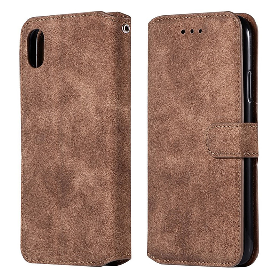 iPhone Xs Max beskyttelses deksel av syntetisk skinn med vintage stil - brun