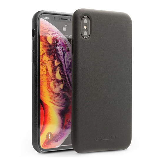 iPhone Xs Max QIALINO aito nahkainen kova muovinen takasuoja kuori - Musta