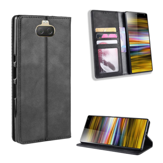 Sony Xperia 10 vintage nahkainen suojakotelo - Musta