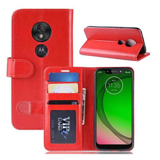 Crazy Horse Motorola Moto G7 Play nahkainen suojakotelo - Punainen
