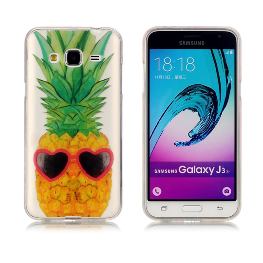 Samsung Galaxy J3 (2016) Kuvioitu Joustava Kuori - Ananas Ja Sydän Aurinkolasit