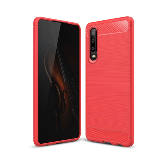 Huawei P30 hiilikuitu tuntuinen harjattu Suojakotelo - Punainen