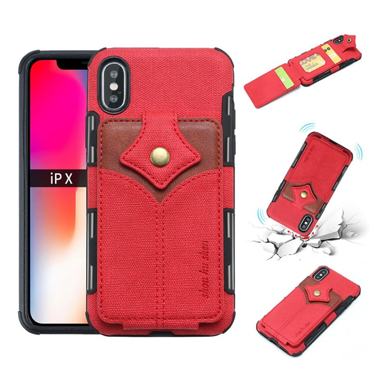 SHOUHUSHEN iPhone Xs Max vaahtera solki nahkainen suojakotelo - Punainen