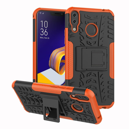 Asus ZenFone 5Z (ZS620KL) Anti-slip PC ja Silikooni Hybriidi Takasuoja Kuori - Oranssi