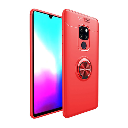 Huawei Mate 20 silikooni muovinen takasuoja kuori metalli magneetilla ja sormirenkaalla - Punainen