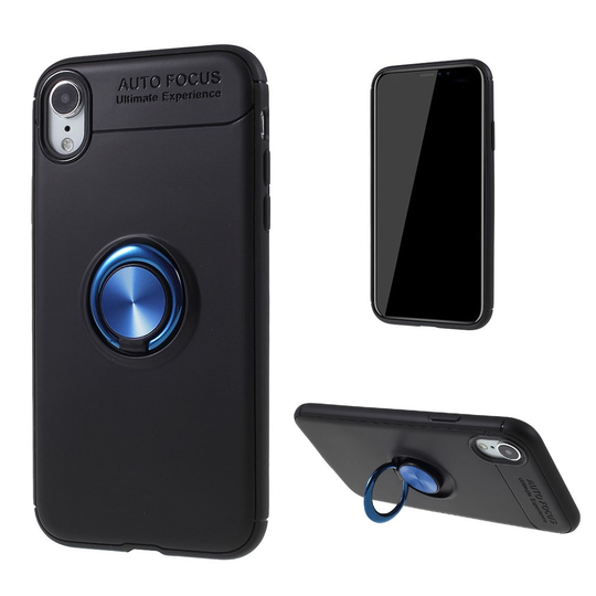 iPhone 9 Metalli Sormirenkaalla Varustettu Muovinen Takasuoja Kuori - Musta/ Sininen
