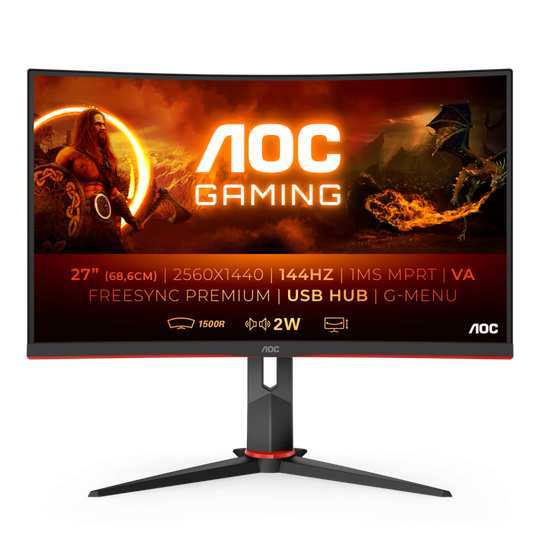 AOC CQ27G2U 27" QHD VA CURVED HAS DP/HDMI 144HZ FREESYNC
