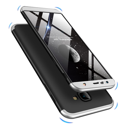 Samsung Galaxy J4 Plus (2018) GKK 3-palainen matta pintainen kova muovinen takasuoja kuori - Hopea/ Musta