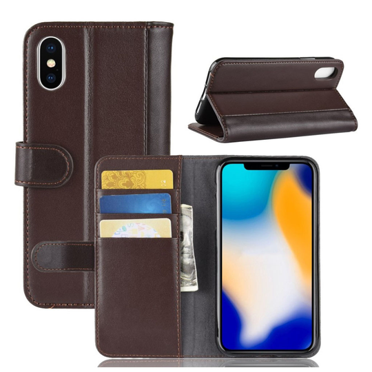 iPhone Xs Max Aito Nahkainen Suojaava Lompakko Kotelo - Kahvi