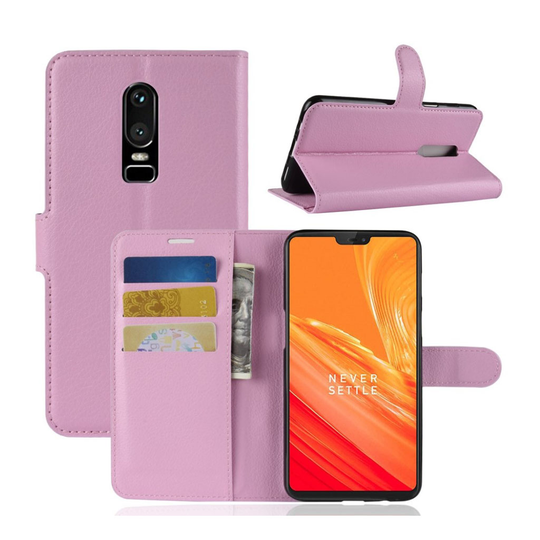 Oneplus 6 Liitsihedelmän Jyvä PU Nahka Lompakko Kuori - Pinkki