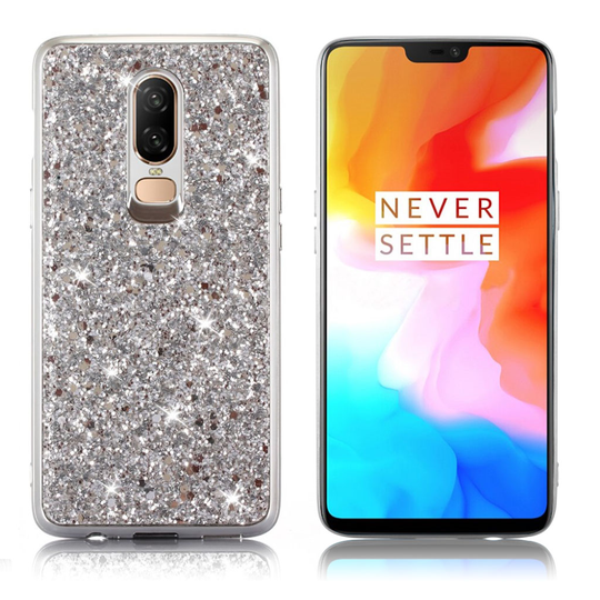 OnePlus 6 Kimalteleva Geeli Muovinen Pehmeä Takasuoja Kuori - Hopea