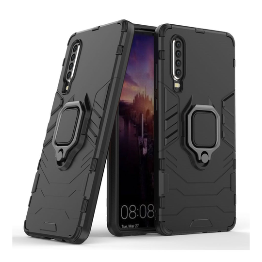 Huawei P30 rengaspidike takatuki hybrid suojakotelo - Musta