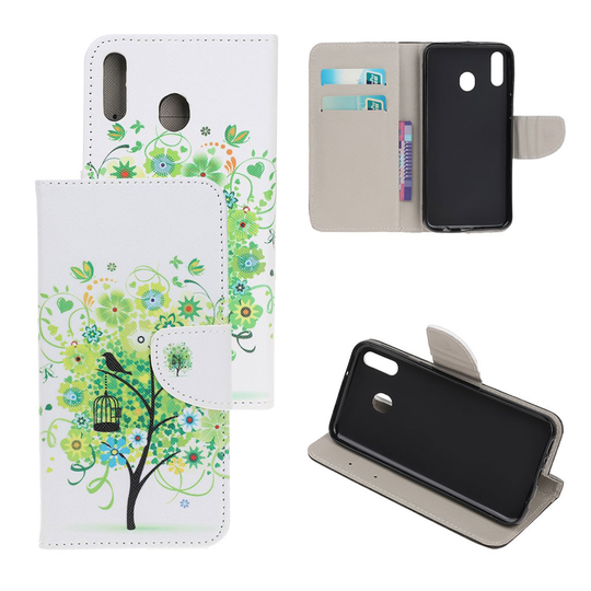 Samsung Galaxy A40 cross texture leather case - Green Flower Tree