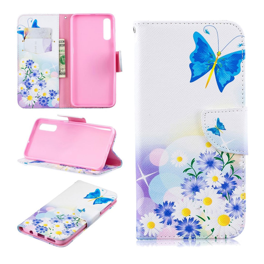 Samsung Galaxy A50 pattern leather case - Blue Butterflies