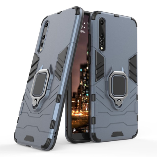 Huawei P20 Pro Muovinen Takasuoja Kuori Missä Metalli Sormirengas - Harmaa