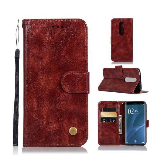 Sony Xperia XZ4 premium vintage nahkainen flip suojakotelo - Viininpunainen