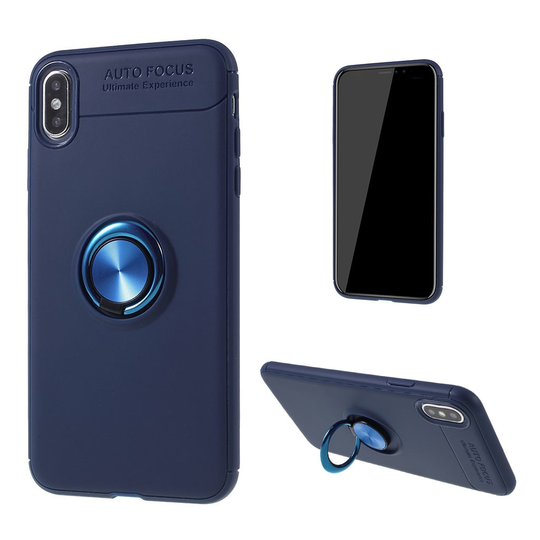 iPhone Xs Max sormirenkaalla varustettu muovinen takasuoja kuori - Sininen