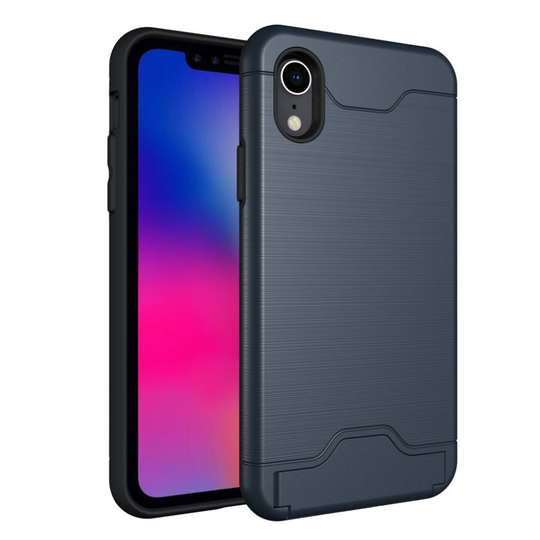 iPhone 9 Kortti Paikalla Varustettu Harjattu Pintainen Muovi Takasuoja Kuori - Tumman Sininen