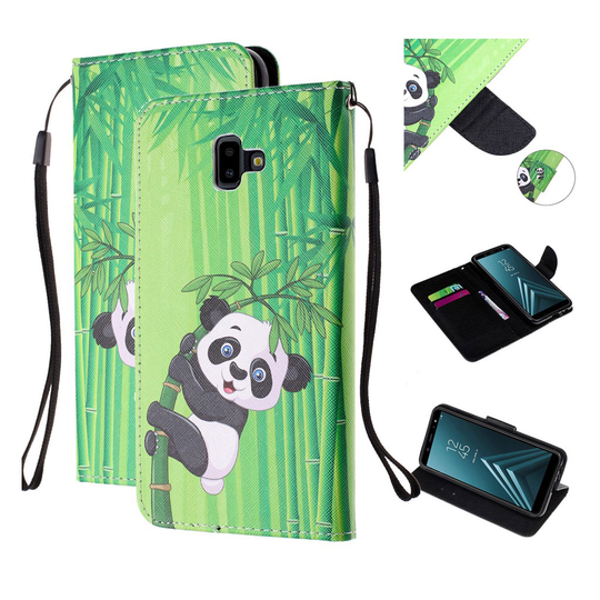 Samsung Galaxy J6 Plus (2018) pattern leather case - Panda on Bamboo