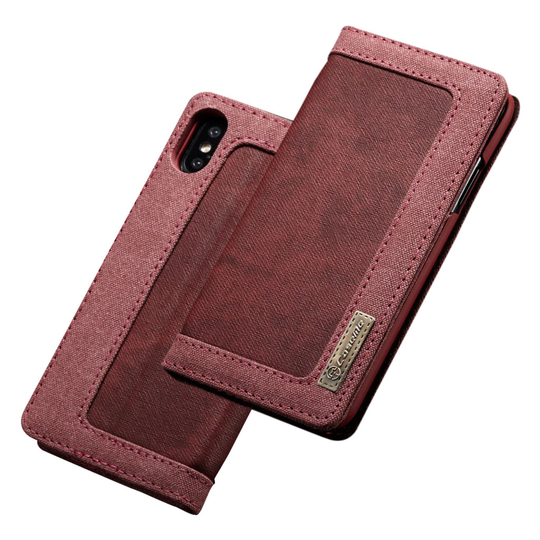 iPhone Xs Max CASEME kangas pinnoitettu synteetti nahkainen lompakko suojakotelo - Punainen