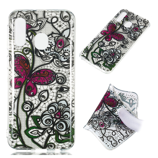 Samsung Galaxy A40 pattern case - Black Lace and Butterfly