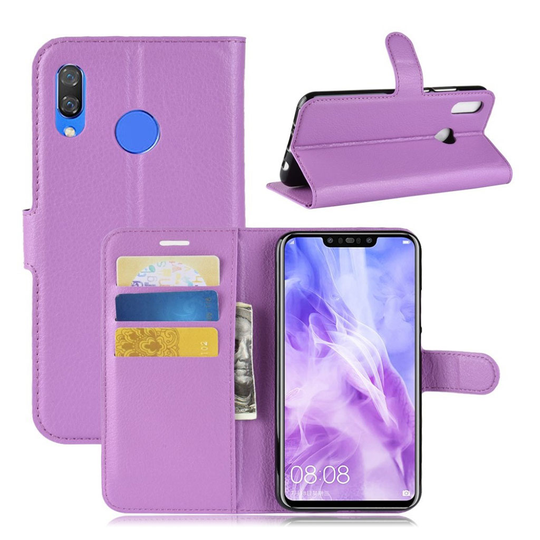 Huawei P Smart Plus liitsihedelmä jyvä rakenteinen synteetti nahkainen lompakko suojakotelo - Violetti
