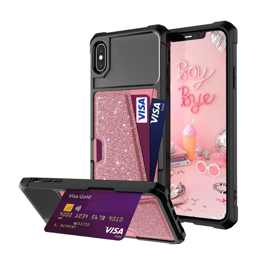 iPhone Xs Max magneettinen absorptio glitteröity nahkainen suojakotelo - Punakulta
