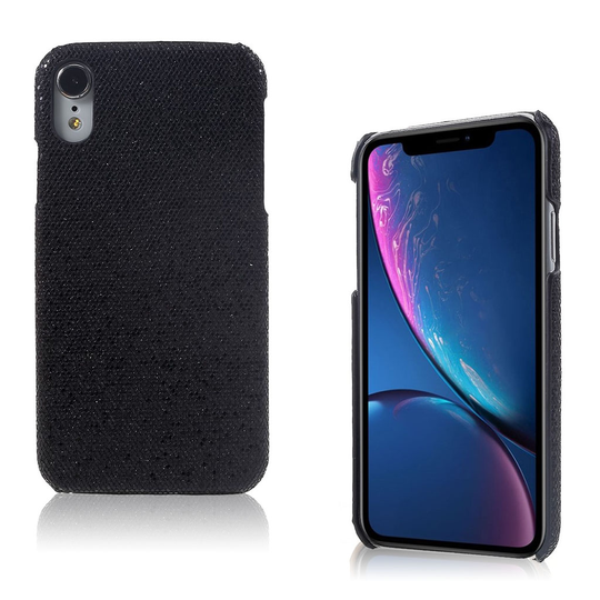 iPhone Xr kova muovinen takasuoja kuori pinnoitettu kimalle synteetti nahalla - Musta Kimalle